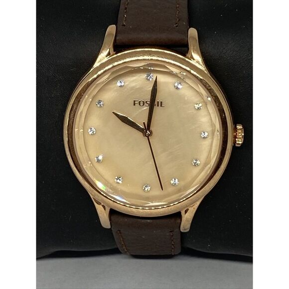 Fossil Laney BQ3392 Women's Brown Leather Analog Gold Dial Quartz Watch XR473 - Picture 2 of 12
